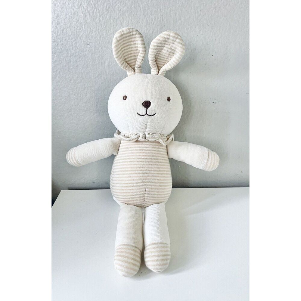 John N Tree Organic Cotton Cream Striped Bunny‎ Rabbit 11" Plush Stuffed Animal